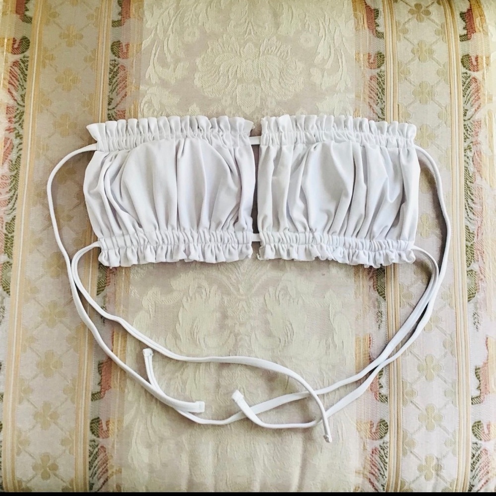 White Ruched Strapless Bikini Top